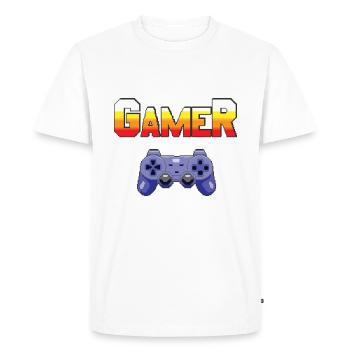 Gamer - Jeux vidéos - Gaming - retro pixel art - T-shirt Premium bio Homme - blanc - Devant - Nico (187cm)