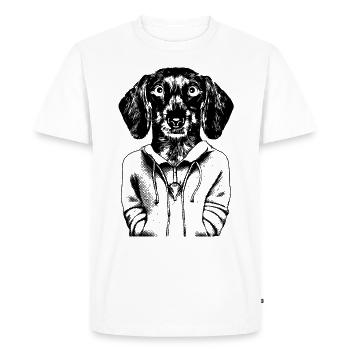 Chiot teckel comique en sweat à capuche, avec un look fidèle. - T-shirt Premium bio Homme - blanc - Devant - Nico (187cm)