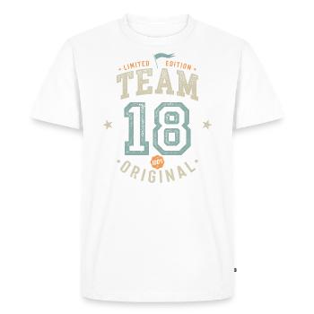 Team 18 - 100% Original / Limited Edition - Men's Premium Organic T-Shirt - white - Front - Nico (187cm)