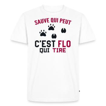 C'est Flo Qui Tire Humour Chaseur Florian Florent - T-shirt Premium bio Homme - blanc - Devant - Nico (187cm)
