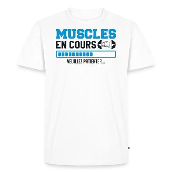 Muscles en cours ... musculation Humour marrant - T-shirt Premium bio Homme - blanc - Devant - Nico (187cm)