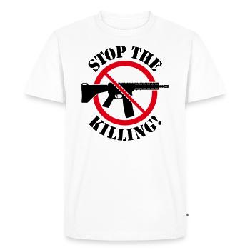 Stop The Killing! (Gun Reform / No Weapons / 3C) - Men's Premium Organic T-Shirt - white - Front - Nico (187cm)