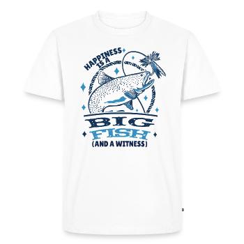 Angler Fishing Gift Idea Happiness Is A Big Fish - Men's Premium Organic T-Shirt - white - Front - Nico (187cm)