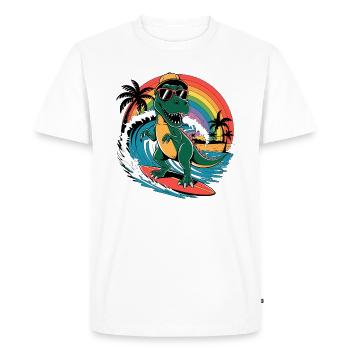 Dino T-Rex with Surfboard Surfer - Men's Premium Organic T-Shirt - white - Front - Nico (187cm)