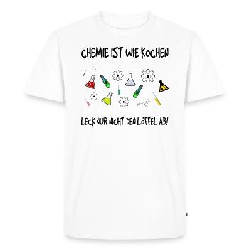 "La chimie, c'est comme cuisiner" Imprimé de laboratoire avec lettrage - T-shirt Premium bio Homme - blanc - Devant - Nico (187cm)