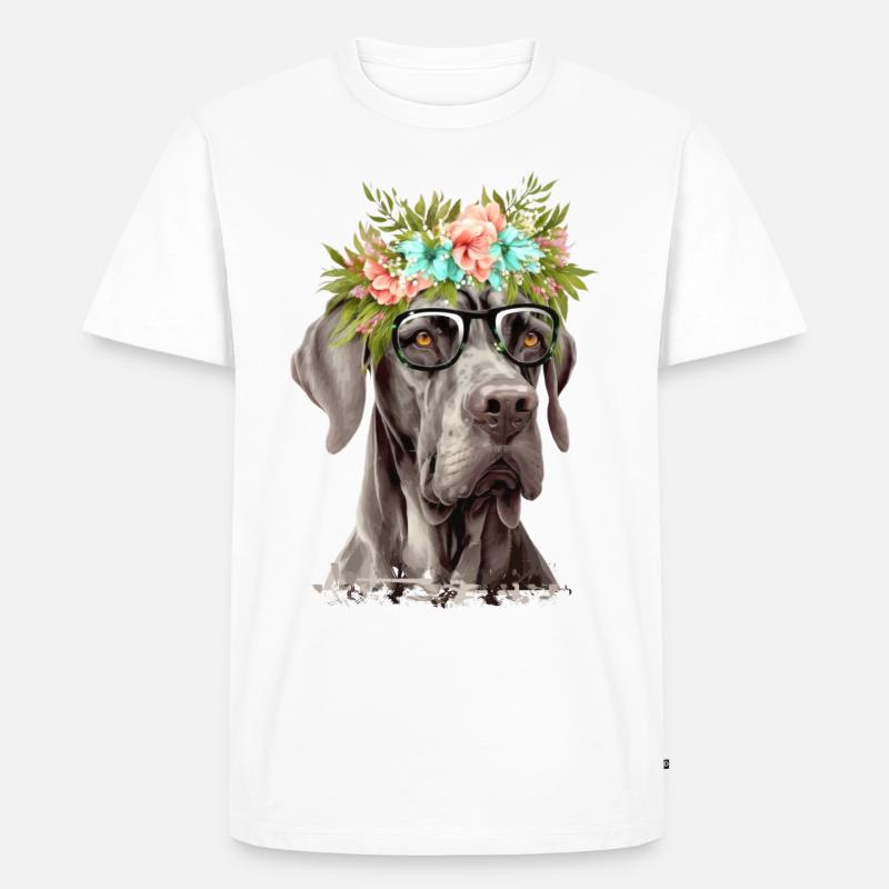 Deutsche Dogge mit Blumen - Männer Premium Bio T-Shirt - Weiß