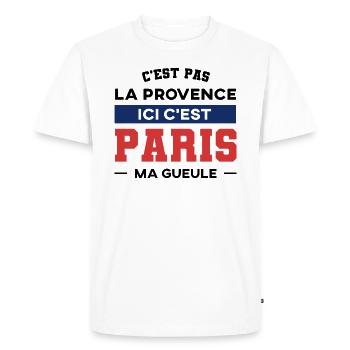 C'est pas la provence ici c'est Paris ma gueule - T-shirt Premium bio Homme - blanc - Devant - Nico (187cm)