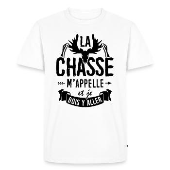 T-shirt pour Chasseur - La Chasse m"appelle - T-shirt Premium bio Homme - blanc - Devant - Nico (187cm)