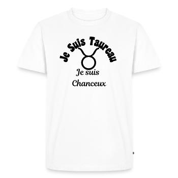Taureau zodiaque signe - Je suis chanceux - T-shirt Premium bio Homme - blanc - Devant - Nico (187cm)