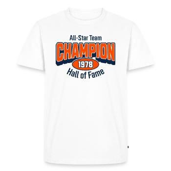 Champion 19785 – Birthday Gift College Style - Men's Premium Organic T-Shirt - white - Front - Nico (187cm)