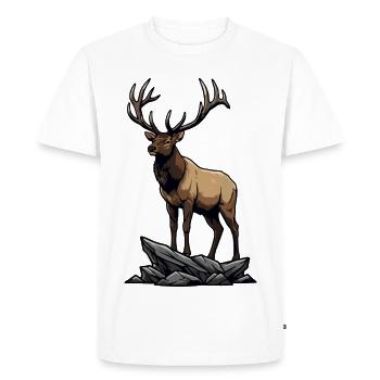 Wapiti Majestueux Élan Nature Sauvage Rocher - T-shirt Premium bio Homme - blanc - Devant - Nico (187cm)