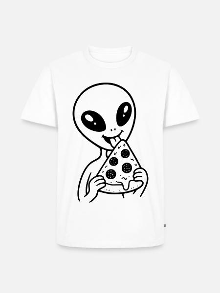 Alien mit Pizza - Männer Premium Bio T-Shirt - Weiß
