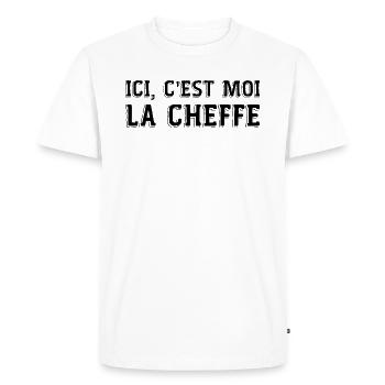 Ici c'est moi la cheffe cadeau patronne humour - T-shirt Premium bio Homme - blanc - Devant - Nico (187cm)