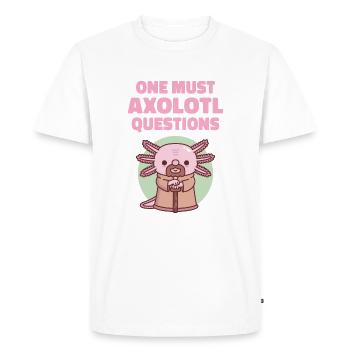 Drôle de questions sur l’axolotl - T-shirt Premium bio Homme - blanc - Devant - Nico (187cm)
