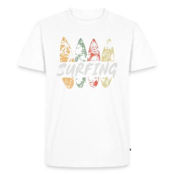 Surf - Rétro - Hawaii Tiki Surfer UsedLook 80s - T-shirt Premium bio Homme - blanc - Devant - Nico (187cm)