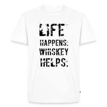 Life happens Whiskey helps - Men's Premium Organic T-Shirt - white - Front - Nico (187cm)