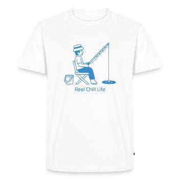 Reel Chill Life Fishing Pun Blue - Men's Premium Organic T-Shirt - white - Front - Nico (187cm)