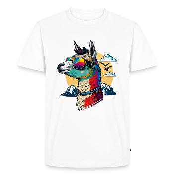 Lama refroidi avec des lunettes de soleil - T-shirt Premium bio Homme - blanc - Devant - Nico (187cm)