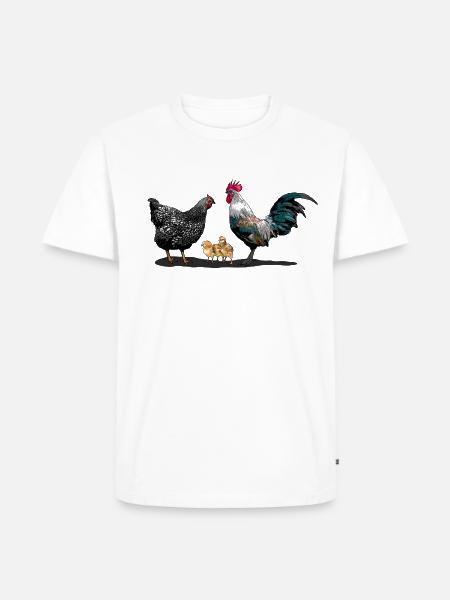 Famiglia di polli (gallo, gallina, pulcino) - Maglietta ecologica premium da uomo - bianco