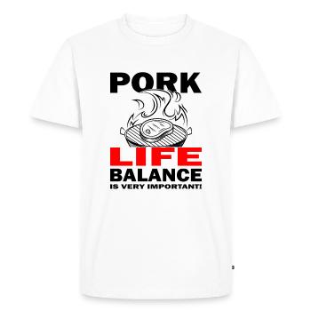 Pork Life Balance - Viande - Grillades - Steak - T-shirt Premium bio Homme - blanc - Devant - Nico (187cm)