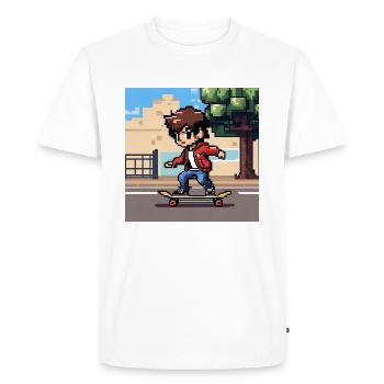 A young person skateboarding in pixel art - Men's Premium Organic T-Shirt - white - Front - Nico (187cm)