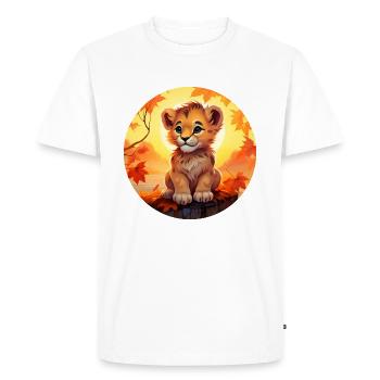 Lionceau dans le feuillage d’automne - Coucher de soleil romantique desi - T-shirt Premium bio Homme - blanc - Devant - Nico (187cm)