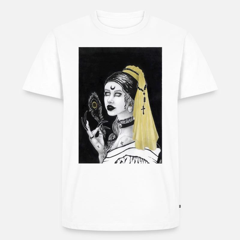 Gothic Girl mit Perlenohrring - Männer Premium Bio T-Shirt - Weiß