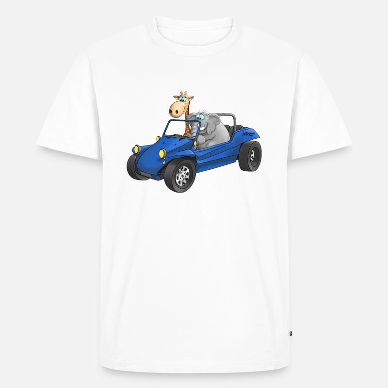 Elefant und Giraffe in Buggy - Männer Premium Bio T-Shirt - Weiß