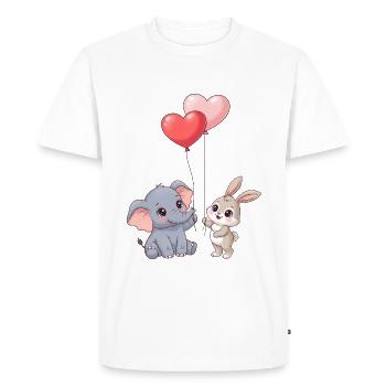 Sweet Animal Love : Ballon Cœur Éléphant & Lapin - T-shirt Premium bio Homme - blanc - Devant - Nico (187cm)