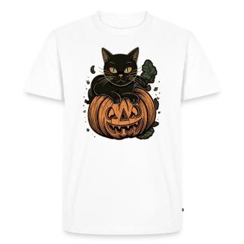 Spooky Cat Costume Halloween Pumpkin - Men's Premium Organic T-Shirt - white - Front - Nico (187cm)