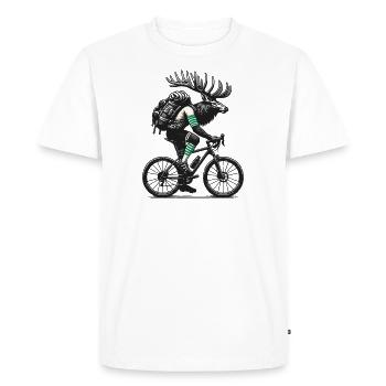 Cycling moose with backpack Camping - Men's Premium Organic T-Shirt - white - Front - Nico (187cm)