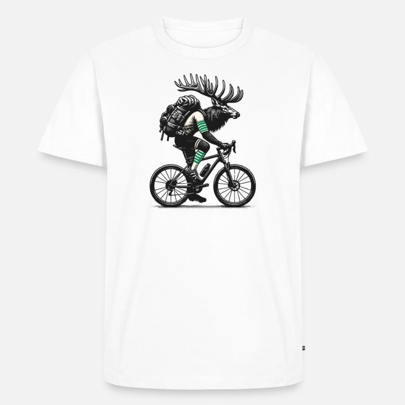Radfahrender Elch mit Rucksack Camping - Männer Premium Bio T-Shirt - Weiß