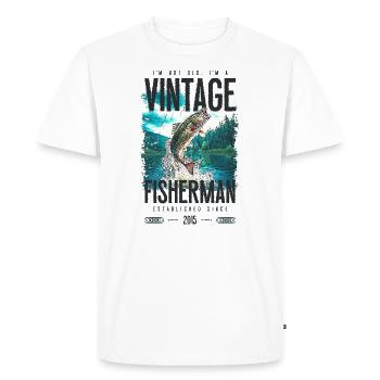 Vintage Trout Fisherman Pêche Anniversaire 2015 - T-shirt Premium bio Homme - blanc - Devant - Nico (187cm)
