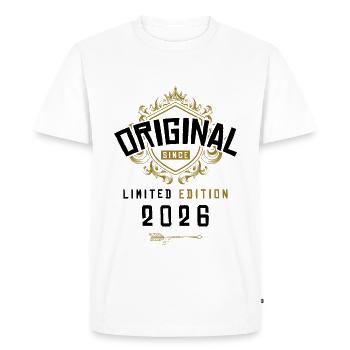 Anniversaire de l’édition limitée 2026 - T-shirt Premium bio Homme - blanc - Devant - Nico (187cm)