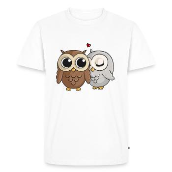 Hiboux de bande dessinée amoureux - T-shirt Premium bio Homme - blanc - Devant - Nico (187cm)