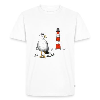 Mouette, phare, mer - T-shirt Premium bio Homme - blanc - Devant - Nico (187cm)