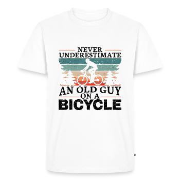 Never Underestimate An Old Man On A Bicycle Men - T-shirt Premium bio Homme - blanc - Devant - Nico (187cm)