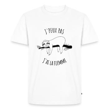 J'peux pas, j'ai la flemme - T-shirt Premium bio Homme - blanc - Devant - Nico (187cm)
