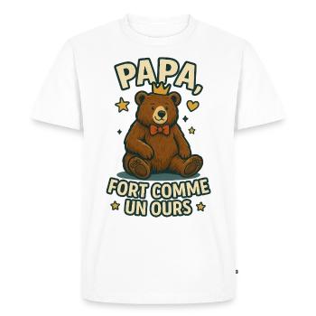 Papa fort comme un ours Humour Idée cadeau - T-shirt Premium bio Homme - blanc - Devant - Nico (187cm)