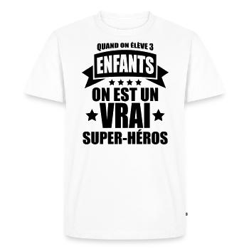 quand on élève 3 enfants on est un super-héros - T-shirt Premium bio Homme - blanc - Devant - Nico (187cm)