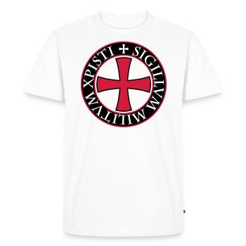 27 Templier Templer Croix Proverbe Médiéval - T-shirt Premium bio Homme - blanc - Devant - Nico (187cm)