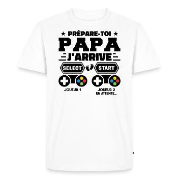 Prépare Toi Papa J'arrive - Annonce Grossesse - T-shirt Premium bio Homme - blanc - Devant - Nico (187cm)