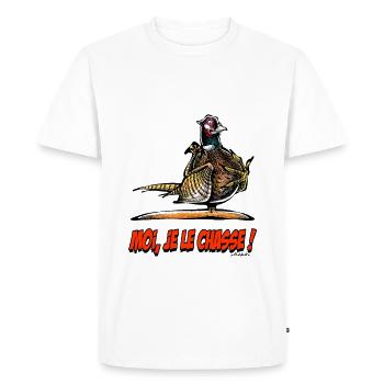 The Pheasant, Moi Je Le Chasse! - Men's Premium Organic T-Shirt - white - Front - Nico (187cm)