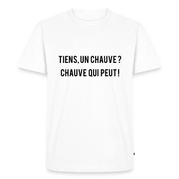 Tiens, un chauve ? chauve qui peut ! - T-shirt Premium bio Homme - blanc - Devant - Nico (187cm)