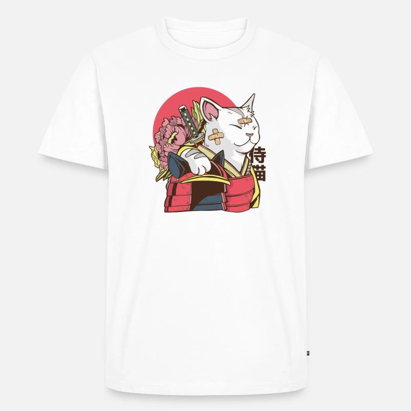 Samurai Katze - Vaporwave Katze - Männer Premium Bio T-Shirt - Weiß