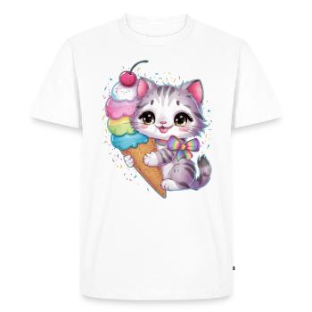Cute cartoon cat loves waffle cream - Men's Premium Organic T-Shirt - white - Front - Nico (187cm)