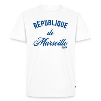 Tee-shirt Sweat Marseille République - T-shirt Premium bio Homme - blanc - Devant - Nico (187cm)