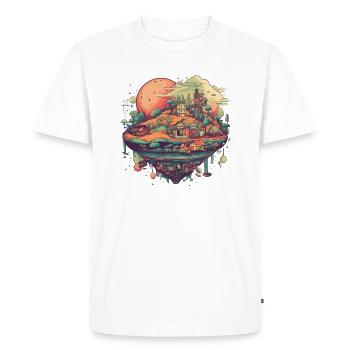 Surrealistic flying village in colorful - Men's Premium Organic T-Shirt - white - Front - Nico (187cm)