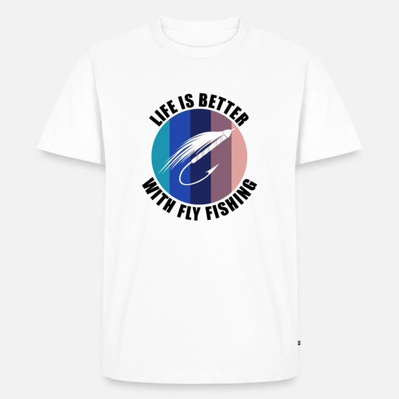 Leben mit Fliegenfischen Ironischer Spruch - Männer Premium Bio T-Shirt - Weiß