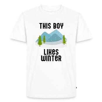 Garçon aime la randonnée, les journées d'hiver, - T-shirt Premium bio Homme - blanc - Devant - Nico (187cm)